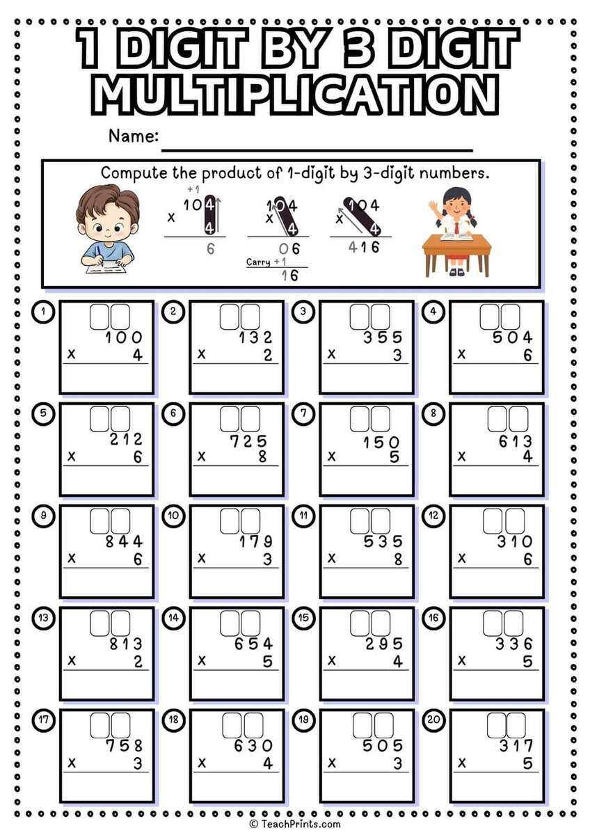 1 Digit By 3 Digit Multiplication Worksheets Teach Prints 1 Digit By 3 Digit Multiplication Worksheets Teach Prints