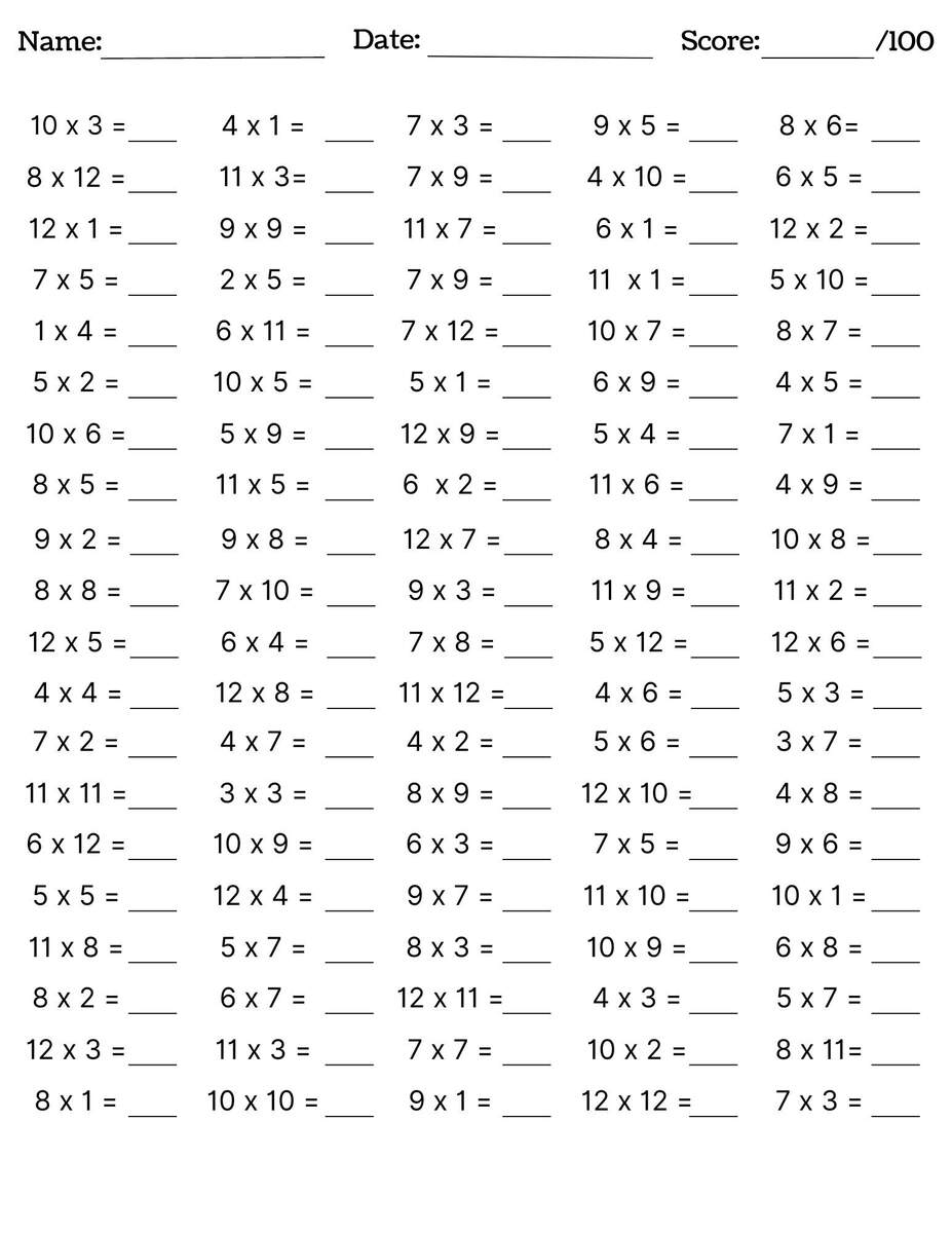 Free Multiplication Worksheet 11s 12s Worksheets4Free