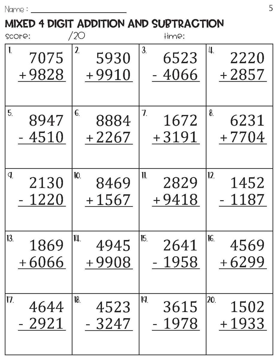 100 Four Digit Mixed Addition And Subtraction With And Without Regrouping Worksheets Etsy 100 Four Digit Mixed Addition And Subtraction With And Without Regrouping Worksheets Etsy