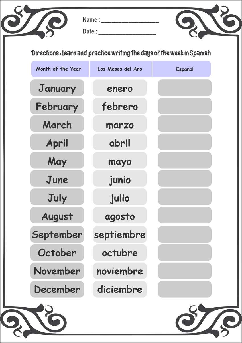 11 Free Printable Spanish Worksheets Months Free PDF At Worksheeto Spanish Months Days Numbers Shapes Colors Seasons Worksheet WordMint