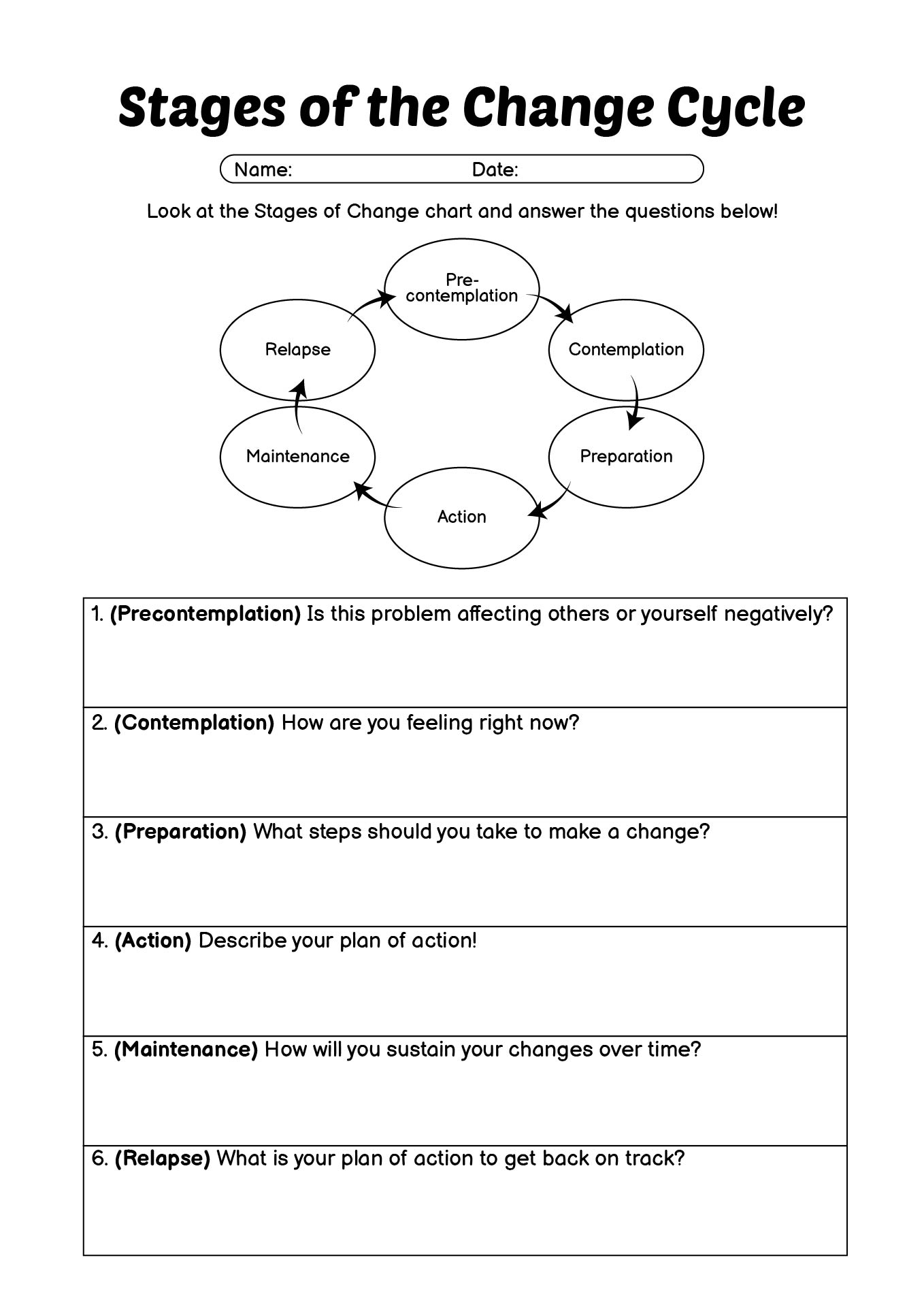 Stages Of Change Worksheet Editable Fillable PDF Template For Counselors Psychologists Therapists Etsy