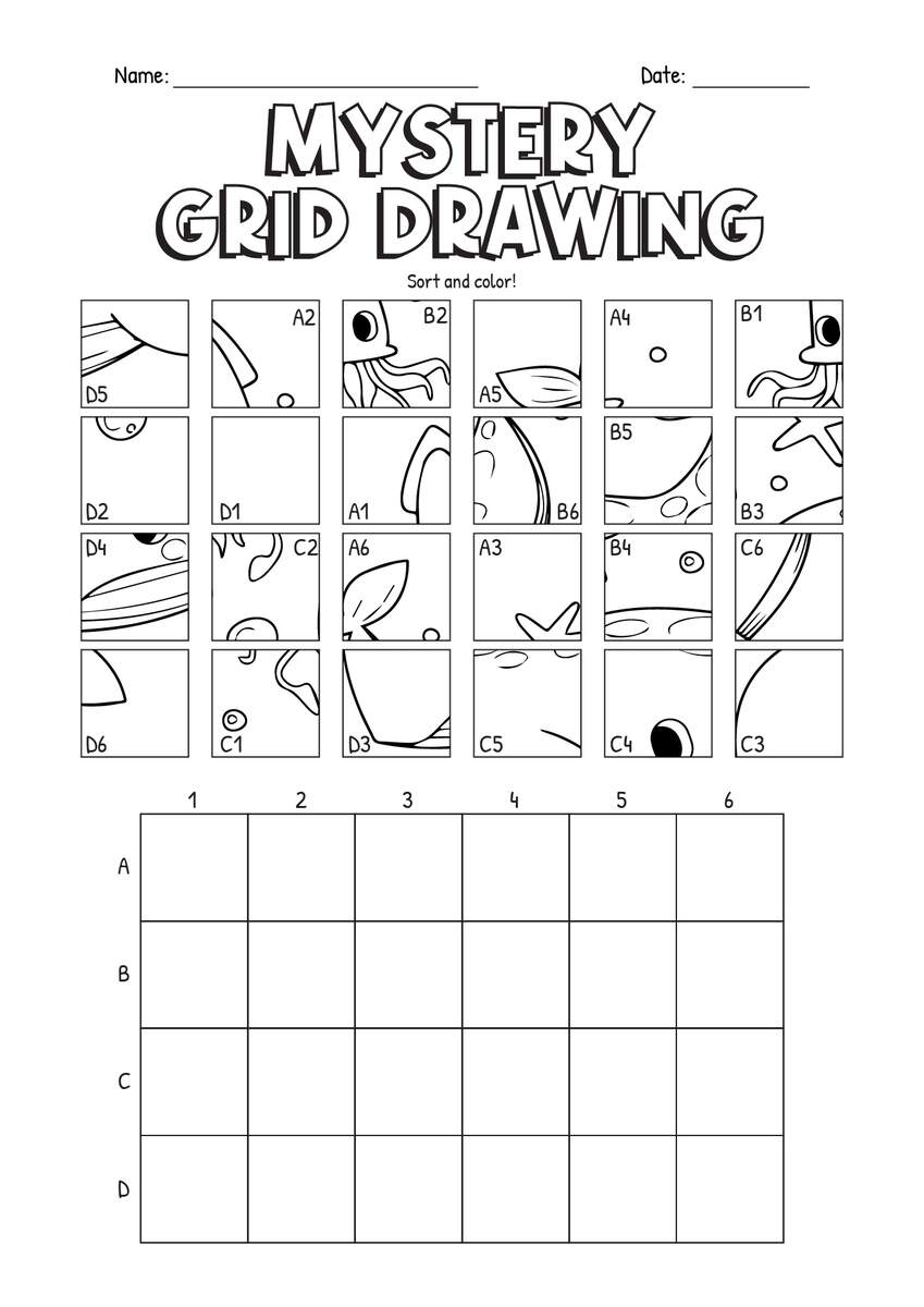 Printable Mystery Grid Coloring Pages Summer Themed Coloring Grids
