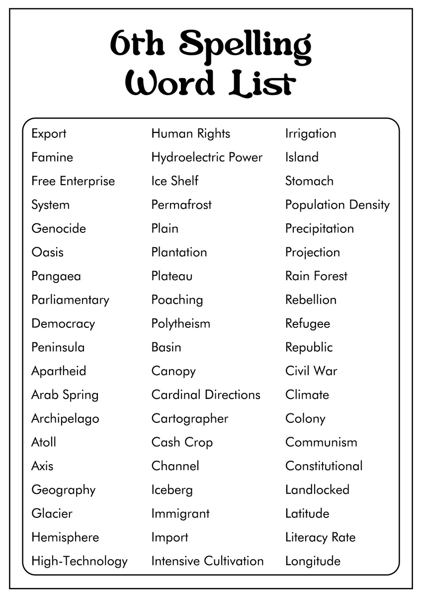 16 6th Grade Spelling Words Worksheets Free PDF At Worksheeto