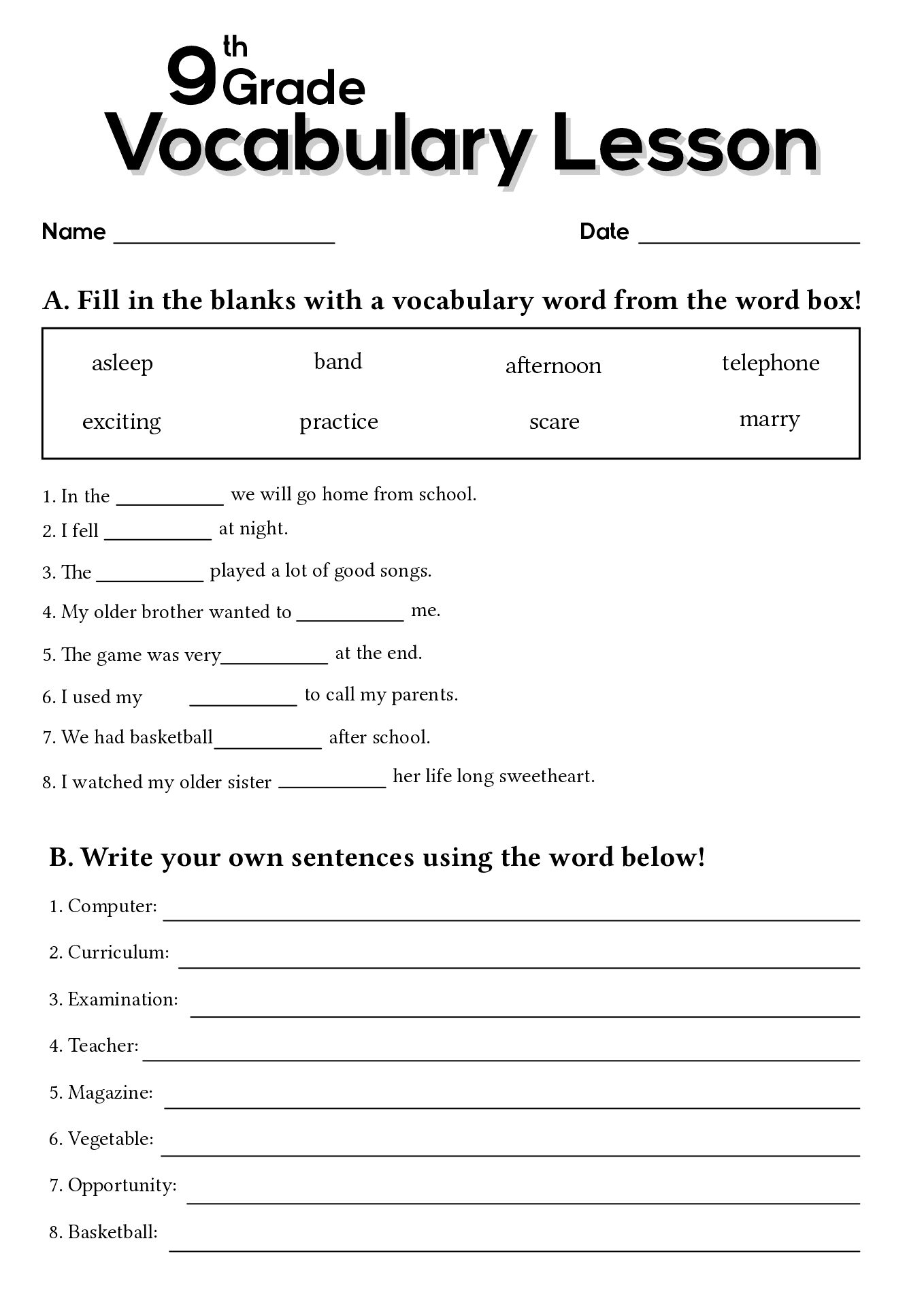 17 9th Grade Worksheets Spelling Words Free PDF At Worksheeto 17 9th Grade Vocabulary Worksheets Free PDF At Worksheeto