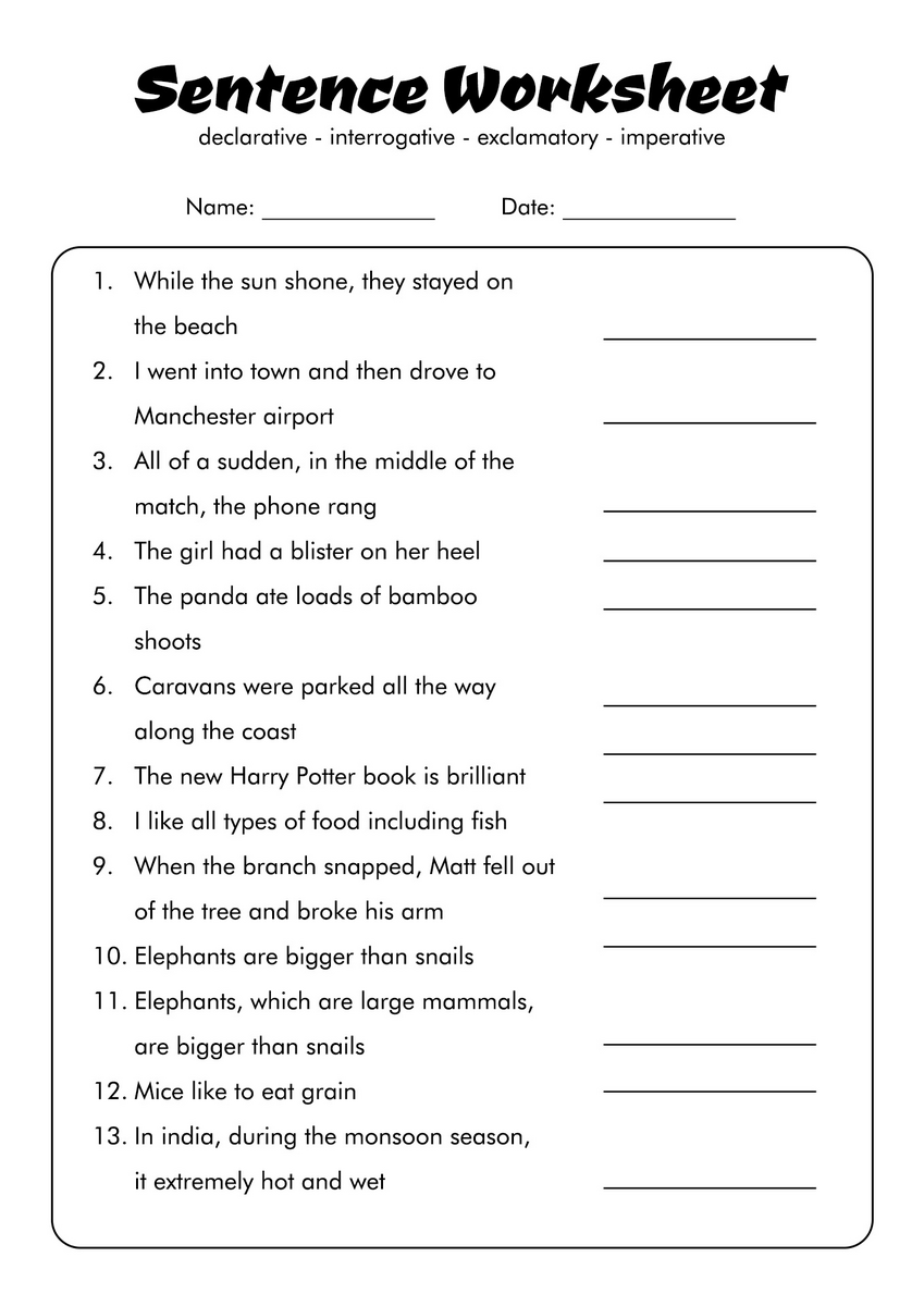 18 4 Types Of Sentences Worksheets Free PDF At Worksheeto 18 4 Types Of Sentences Worksheets Free PDF At Worksheeto
