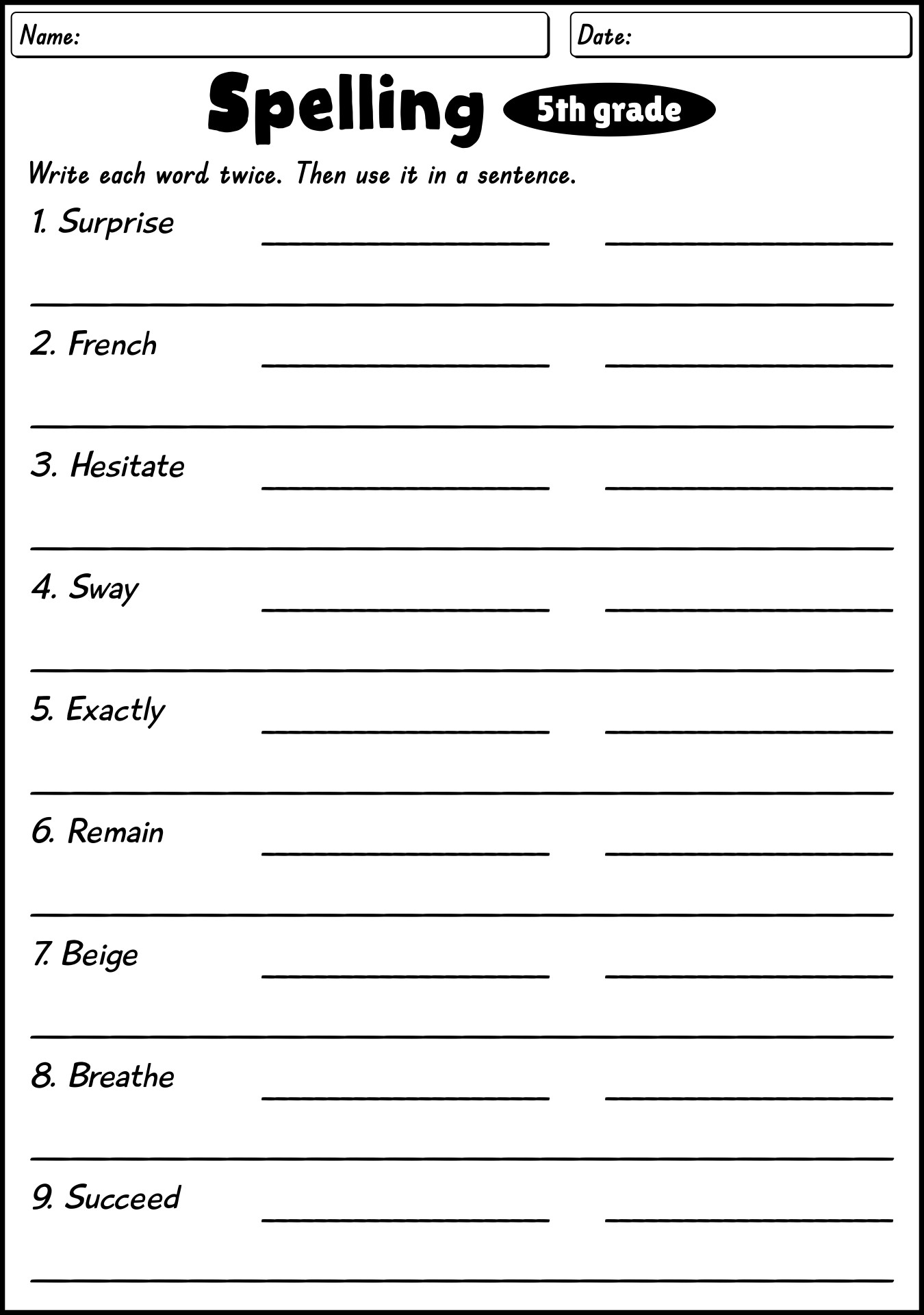 18 5th Grade Vocabulary Worksheets Printable Free PDF At Worksheeto Class 5 Spelling Words Worksheet PDF Practice Answers