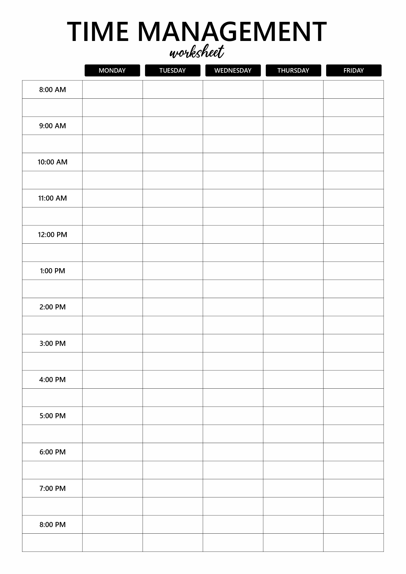 Time Management Worksheets Productivity Planners To Do Lists