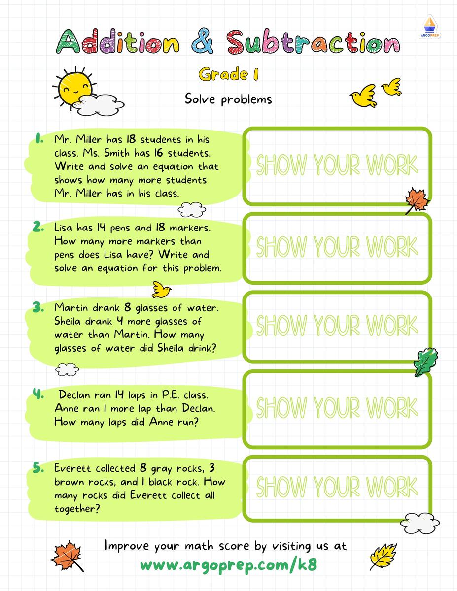 1st Grade Word Problems Mixed Addition Subtraction Worksheets For Free ArgoPrep 1st Grade Word Problems Mixed Addition Subtraction Worksheets For Free ArgoPrep
