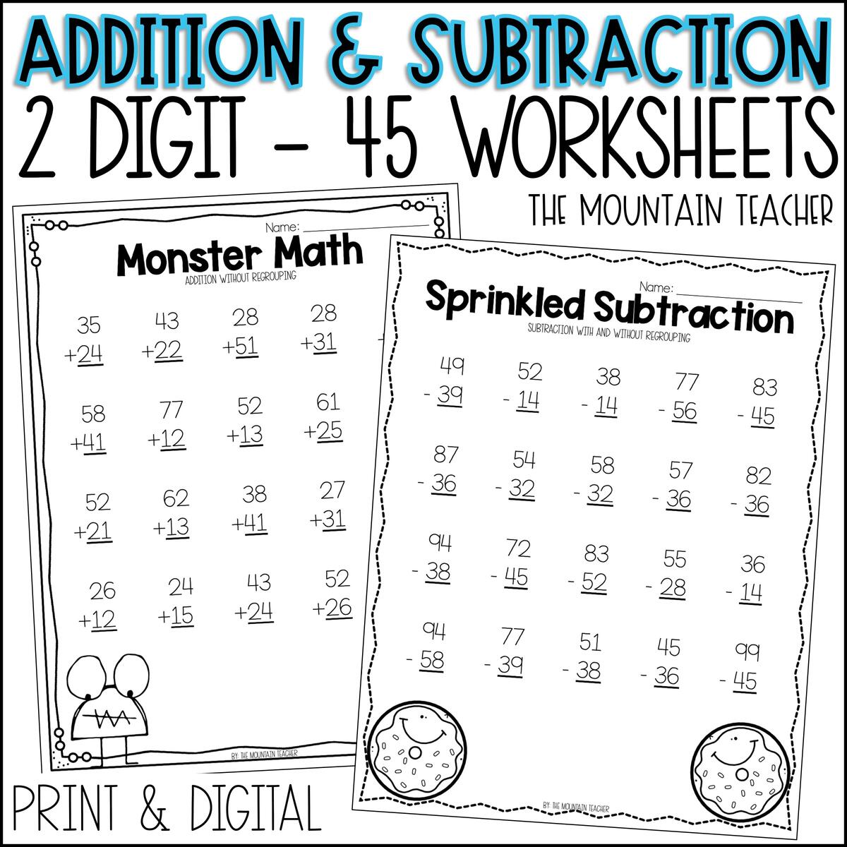 2 Digit Addition And Subtraction Worksheets With And Without Regrouping Made By Teachers 2 Digit Addition And Subtraction Worksheets With And Without Regrouping Made By Teachers