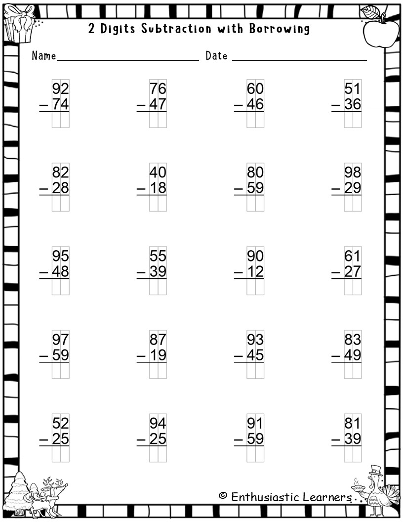 2 Digit Subtraction With Borrowing Worksheets Regrouping Practice Sheets Teaching Resources 2 Digit Subtraction With Borrowing Worksheets Regrouping Practice Sheets Teaching Resources
