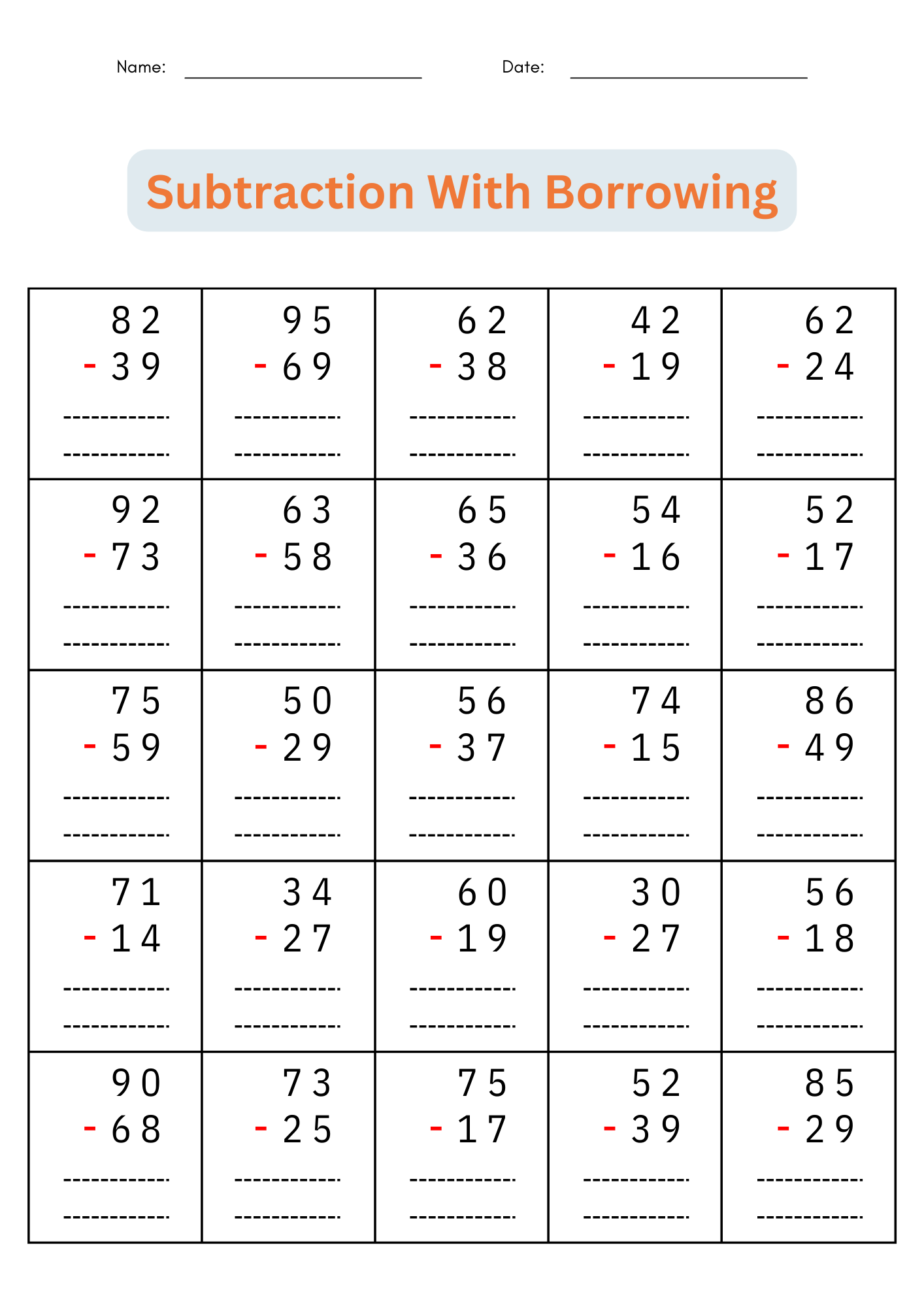 2 Digit Subtraction With Regrouping Number Math Worksheets For Grade 1 2 3 Made By Teachers 10 Printable Subtraction Fill In The Blanks Worksheets Numbers 1 20 For Kindergarten 1st Grade 2nd Grade Math Subtraction Worksheets Etsy