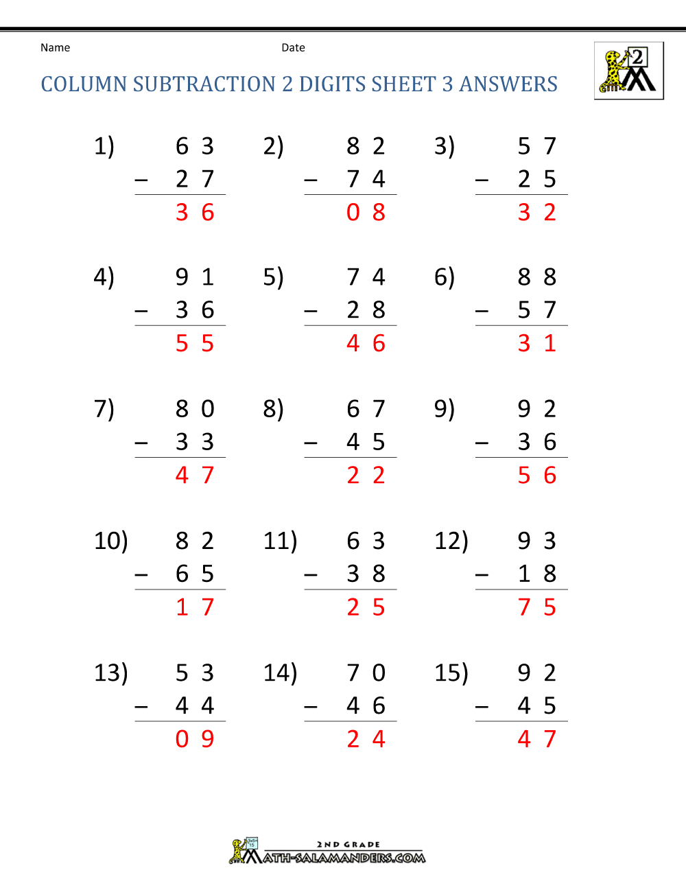 2 Digit Subtraction Worksheets 2 Digit Subtraction Worksheets