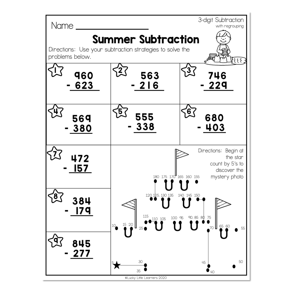 2nd Grade Math Worksheets 3 Digit Subtraction With Regrouping Summer Subtraction Worksheets Library