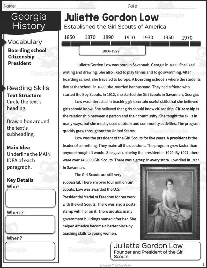 2nd Grade Reading Packet Juliette Gordon Low By Teach Simple 2nd Grade Reading Packet Juliette Gordon Low By Teach Simple