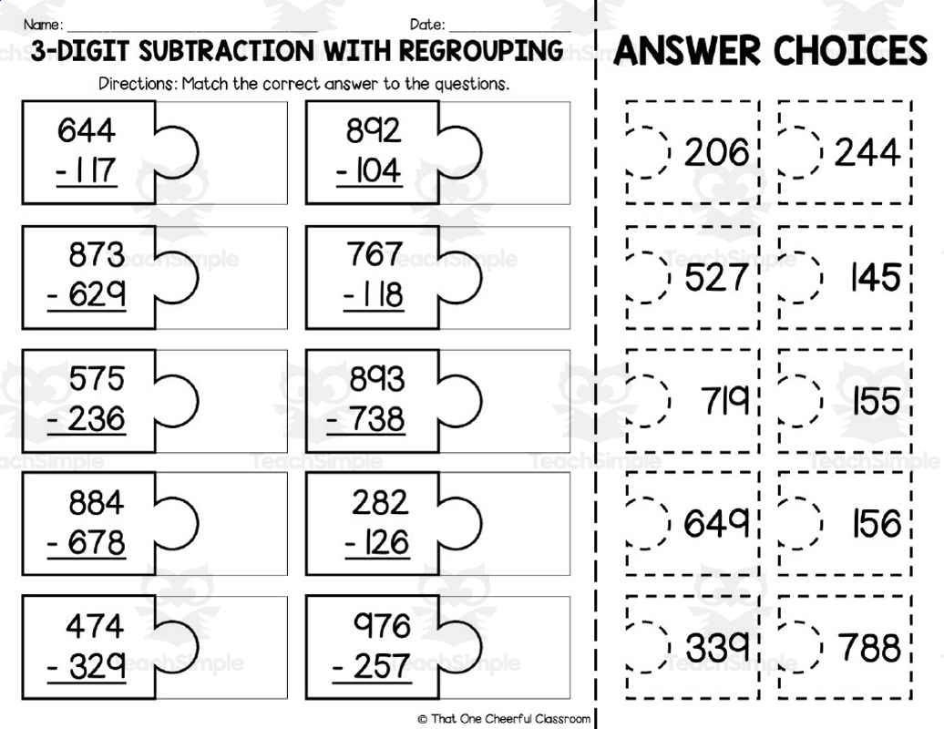 3 Digit Subtraction Worksheets Superstar Worksheets