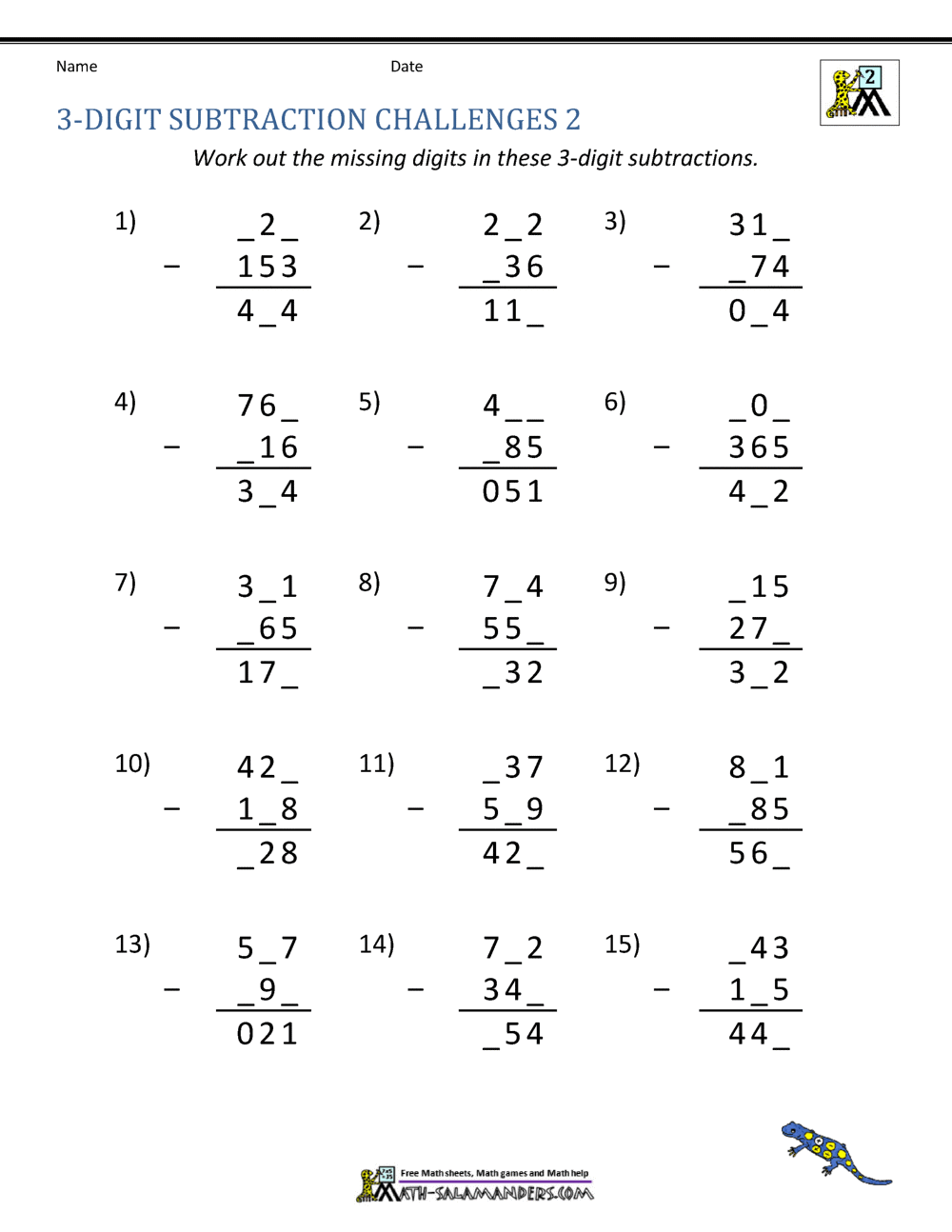 3 Digit Subtraction Worksheets 3 Digit Subtraction Worksheets