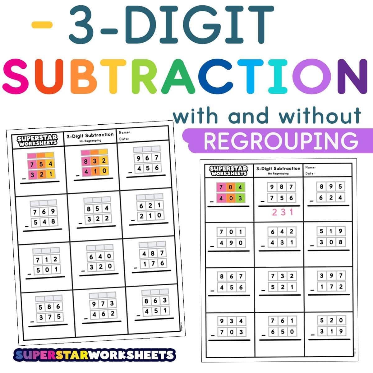 Downloadable 3 Digit Subtraction Worksheet For Grades 2 4