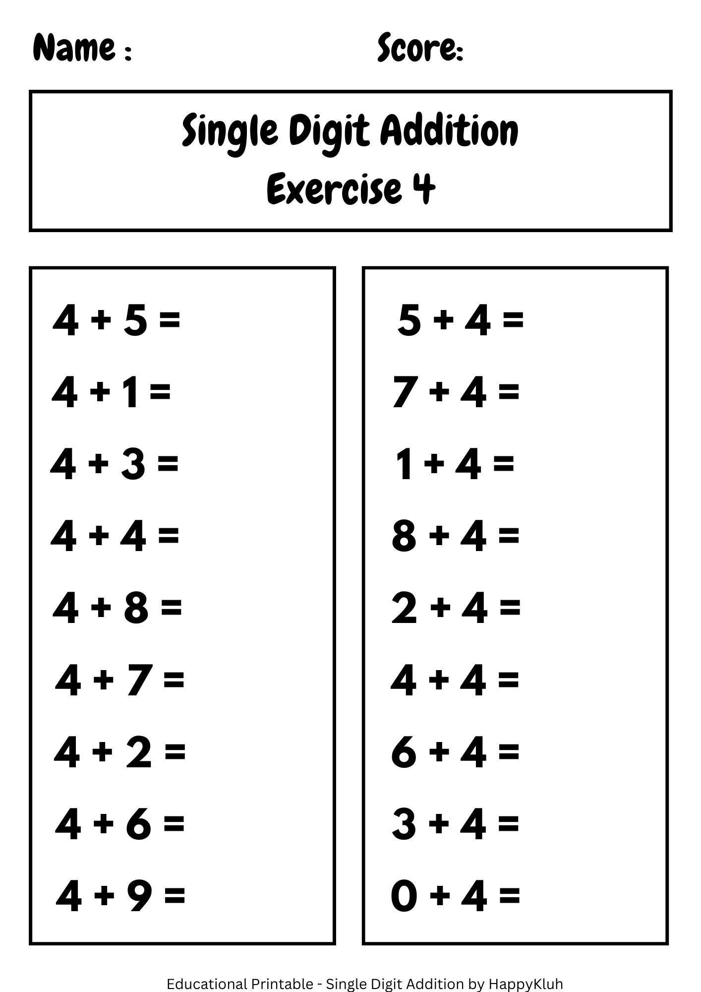 30 Printable Single Digit Addition Worksheets Preschool 2nd Grade Math Etsy Adding 1 Drills Worksheet 50 Questions PDF Printable Addition Worksheets Cazoom Math