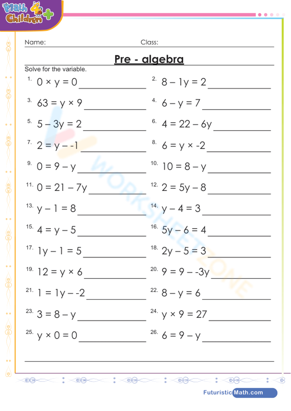3rd Grade Algebra Worksheets Printable Fun Algebra 3a Worksheets With 72 Practice Questions