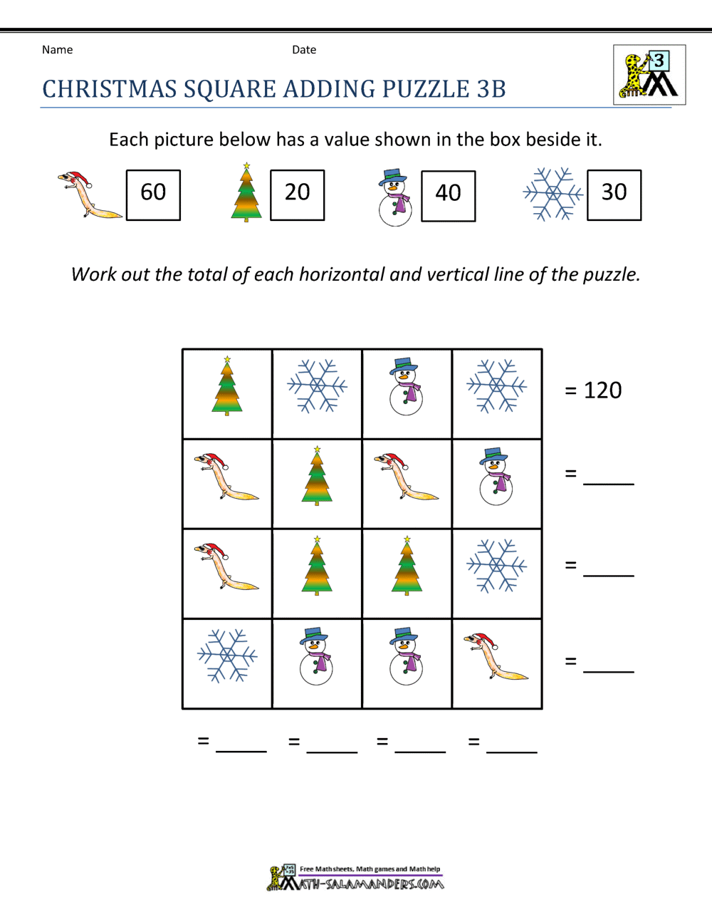 3rd Grade Christmas Math Worksheets