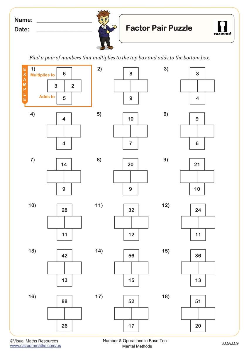 Factors And Multiples Worksheet