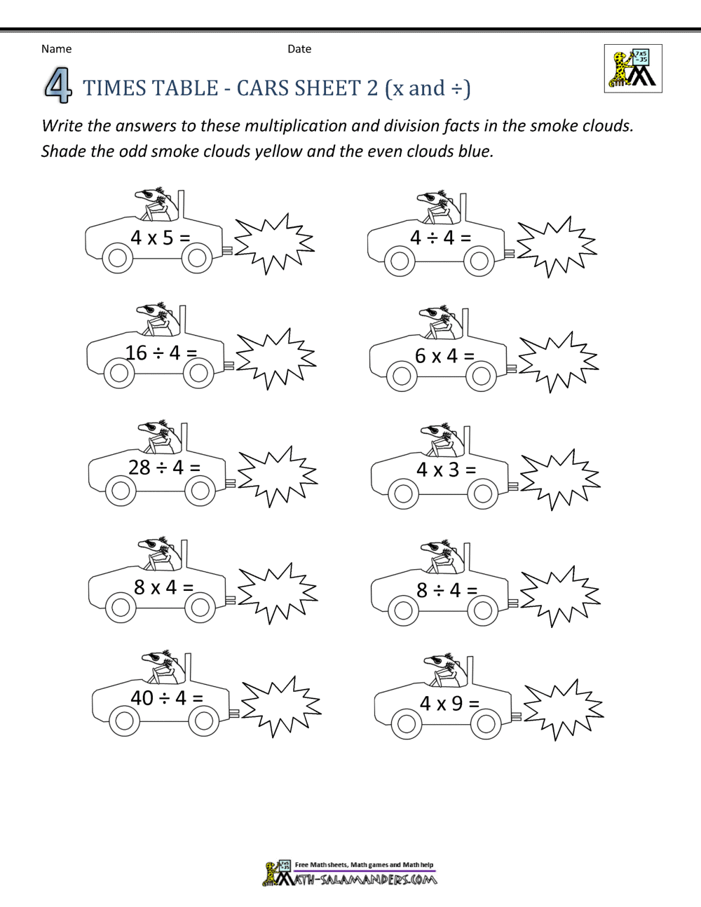 4 Times Table Worksheet Page