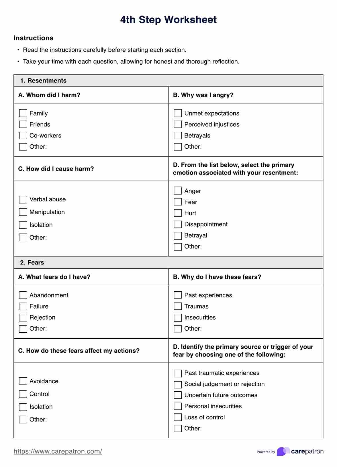 AA Step 4 Definitions Sheet Resentments Inventory Etsy