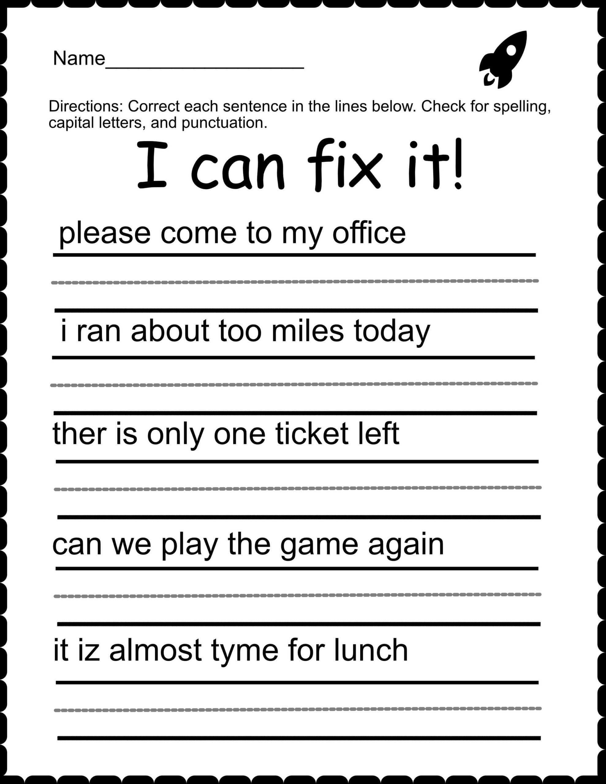 50 Printable 1st Through 3rd Grade Fix A Sentence Examples Spelling Writing Etsy