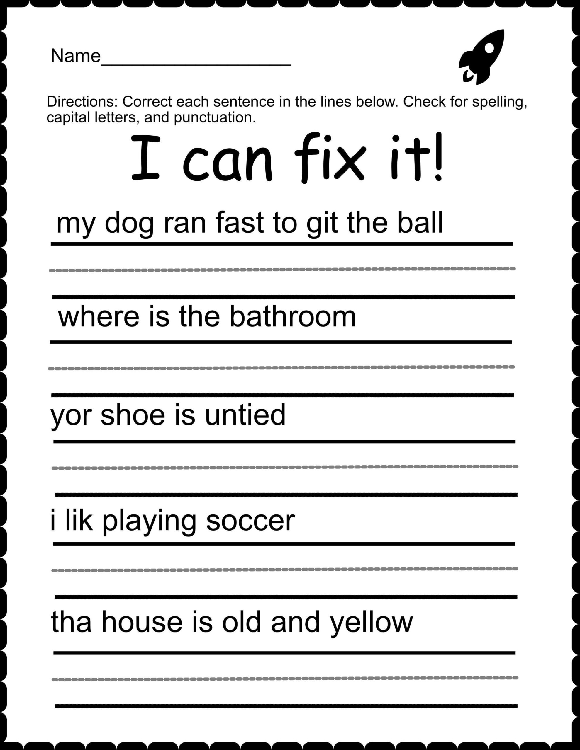 50 Printable 1st Through 3rd Grade fix A Sentence Examples spelling writing Etsy