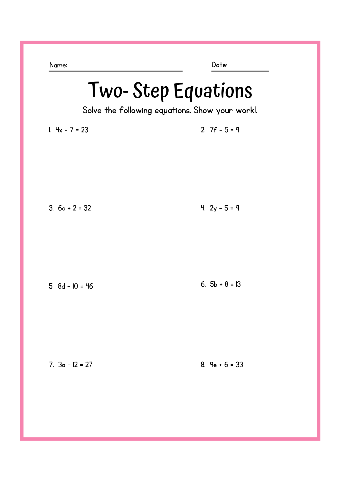 50 Two Step Equations Worksheet Samples To Download In PDF Free Worksheets For Linear Equations Grades 6 9 Pre Algebra Algebra 1