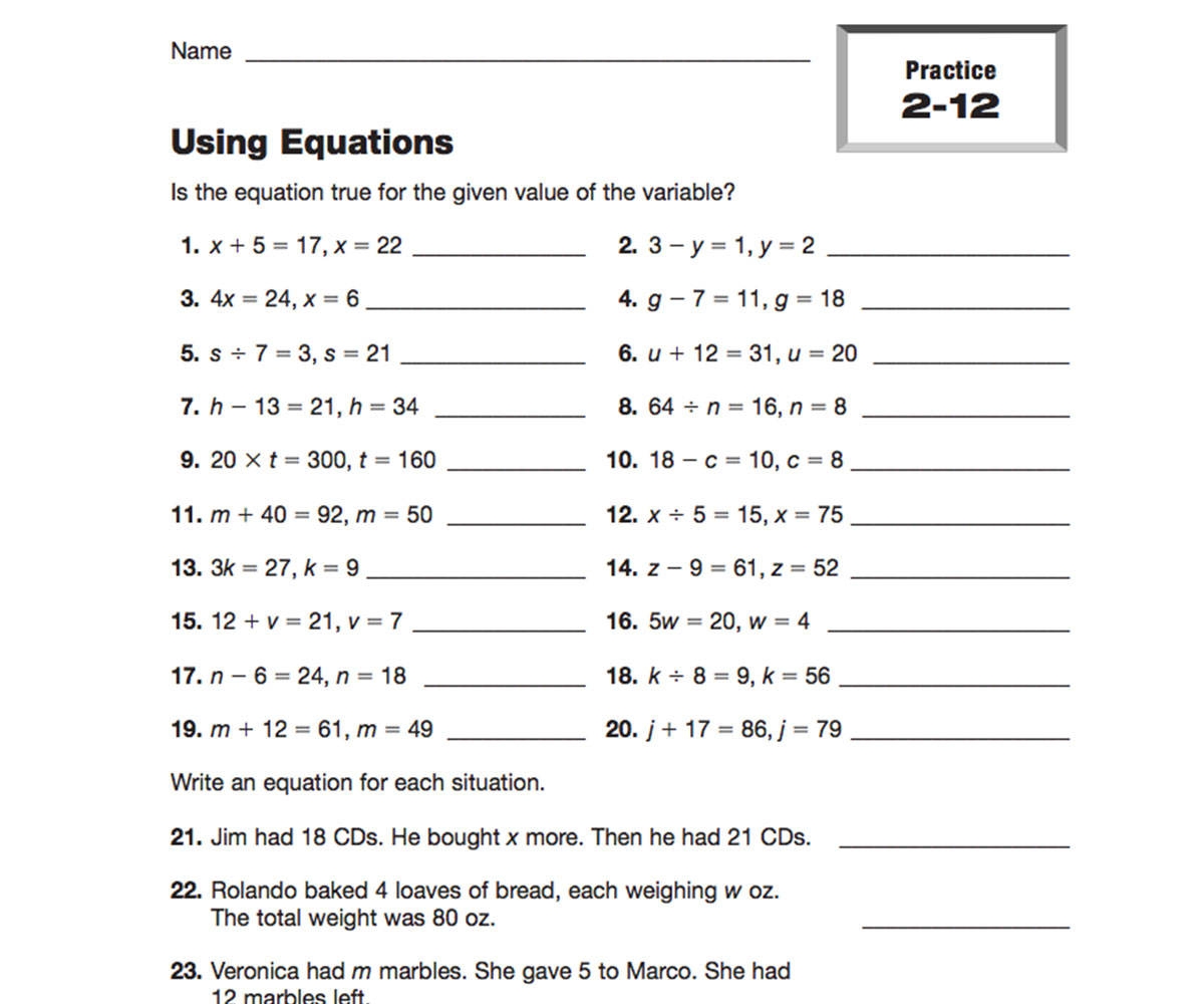 5th Grade Algebra Worksheets