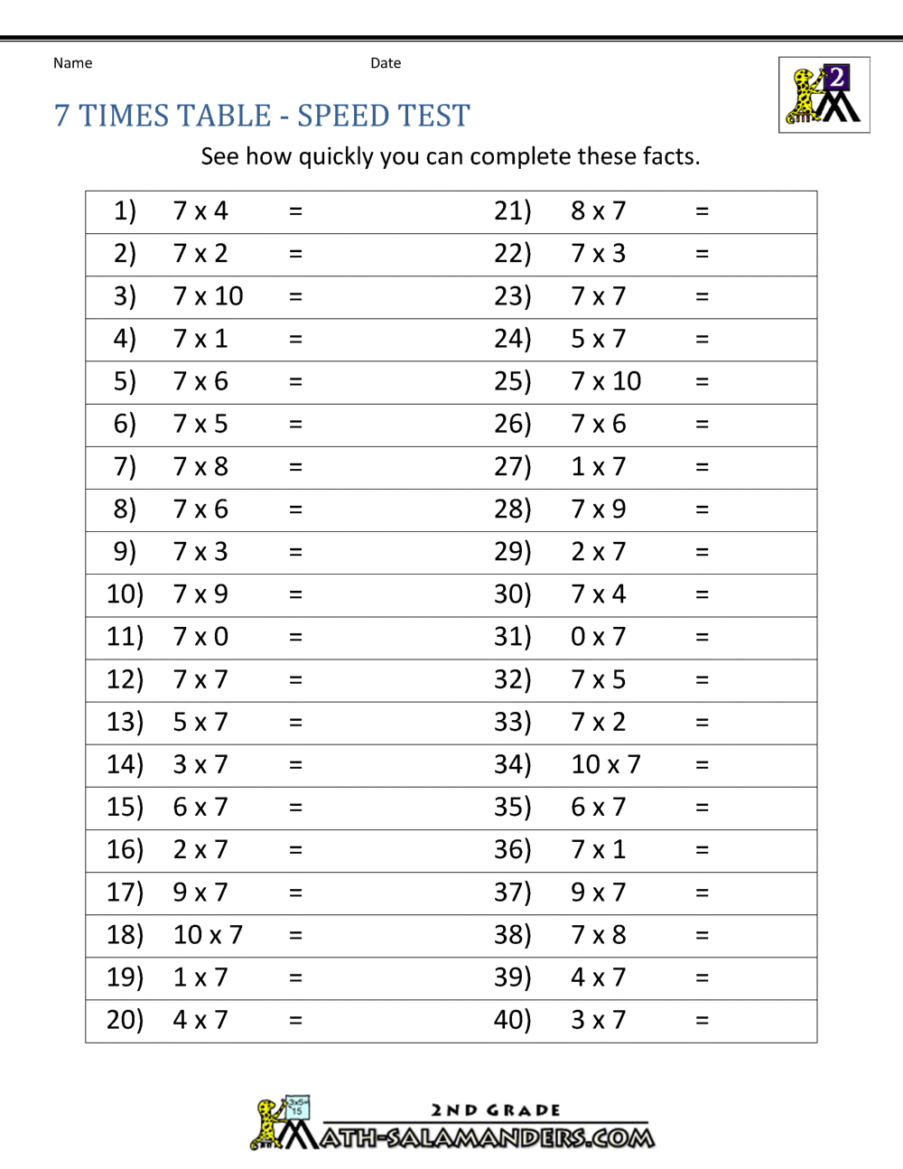 7 Times Table 7 Times Table