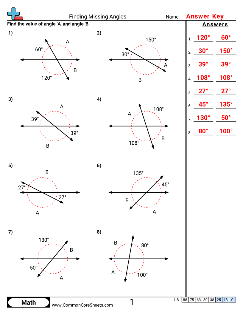 7th Grade Angles Worksheets