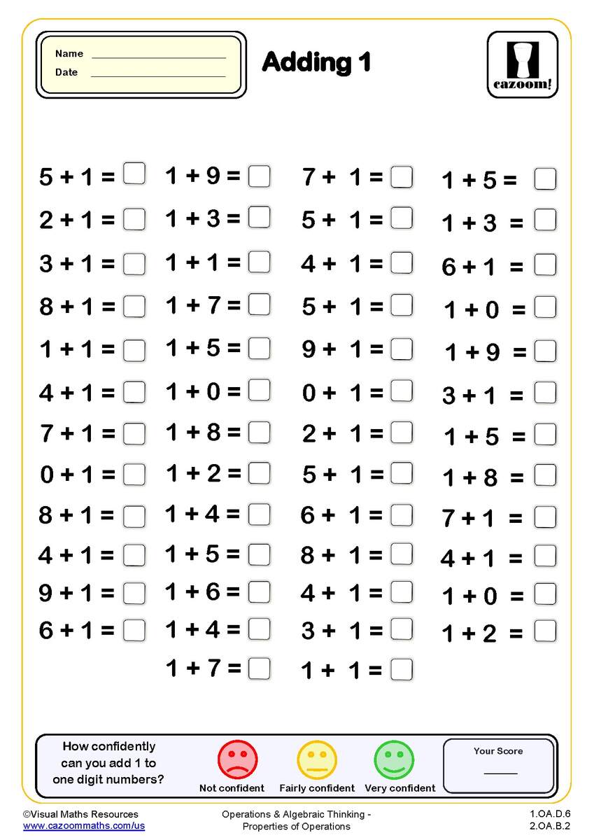 Adding 1 Drills Worksheet 50 Questions PDF Printable Addition Worksheets Cazoom Math Adding 1 Drills Worksheet 50 Questions PDF Printable Addition Worksheets Cazoom Math