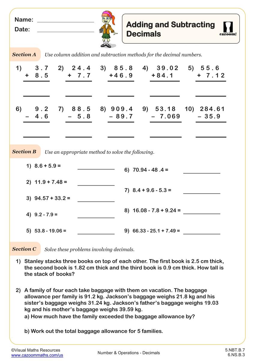 Adding And Subtracting Decimals Worksheet Fun And Engaging 5th Grade And 6th Grade Number Operations In Base Ten Worksheet Cazoom Math Adding And Subtracting Decimals Worksheet Fun And Engaging 5th Grade And 6th Grade Number Operations In Base Ten Worksheet Cazoom Math