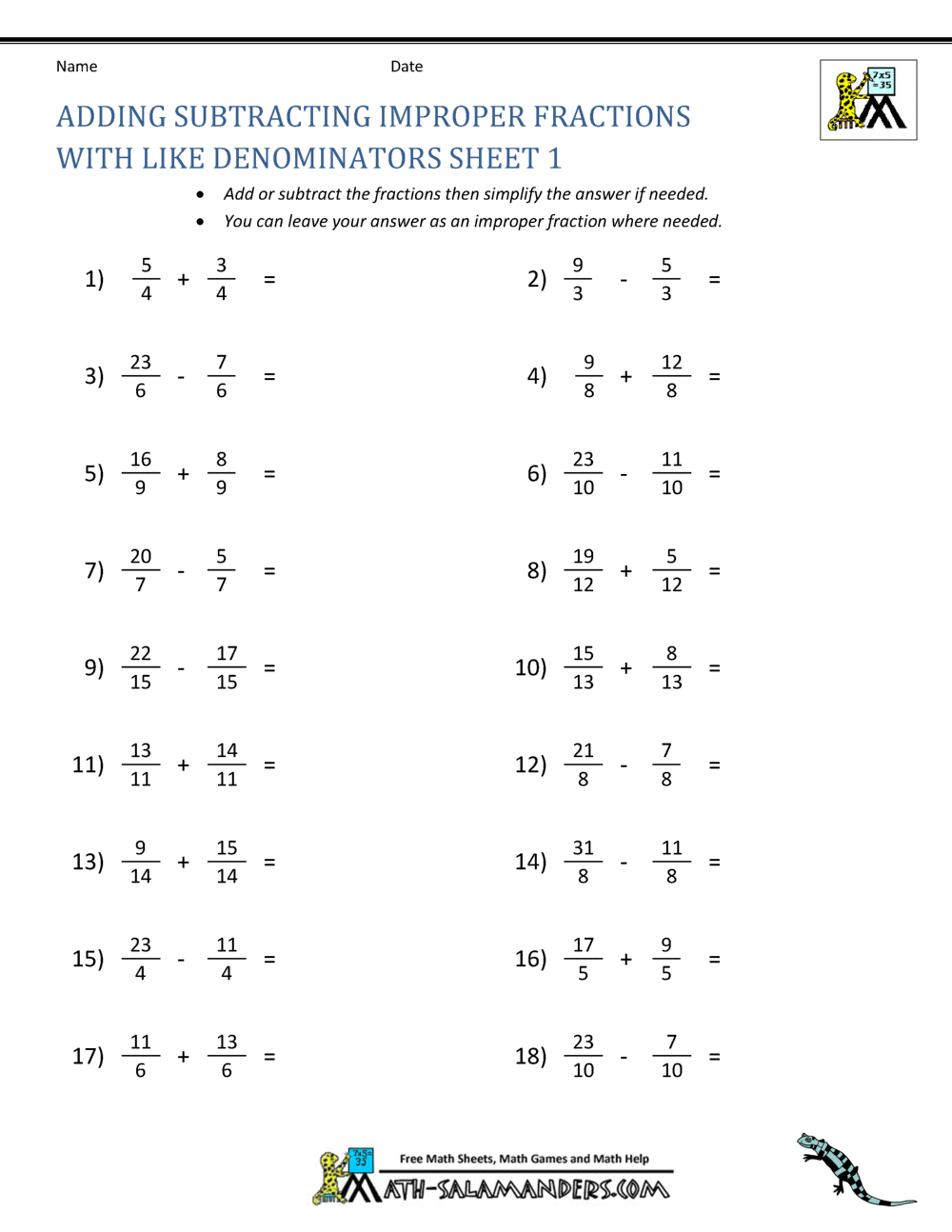 Add And Subtract Mixed Numbers Worksheet Fun And Engaging 5th Grade And 7th Grade Number Operations Worksheet Cazoom Math
