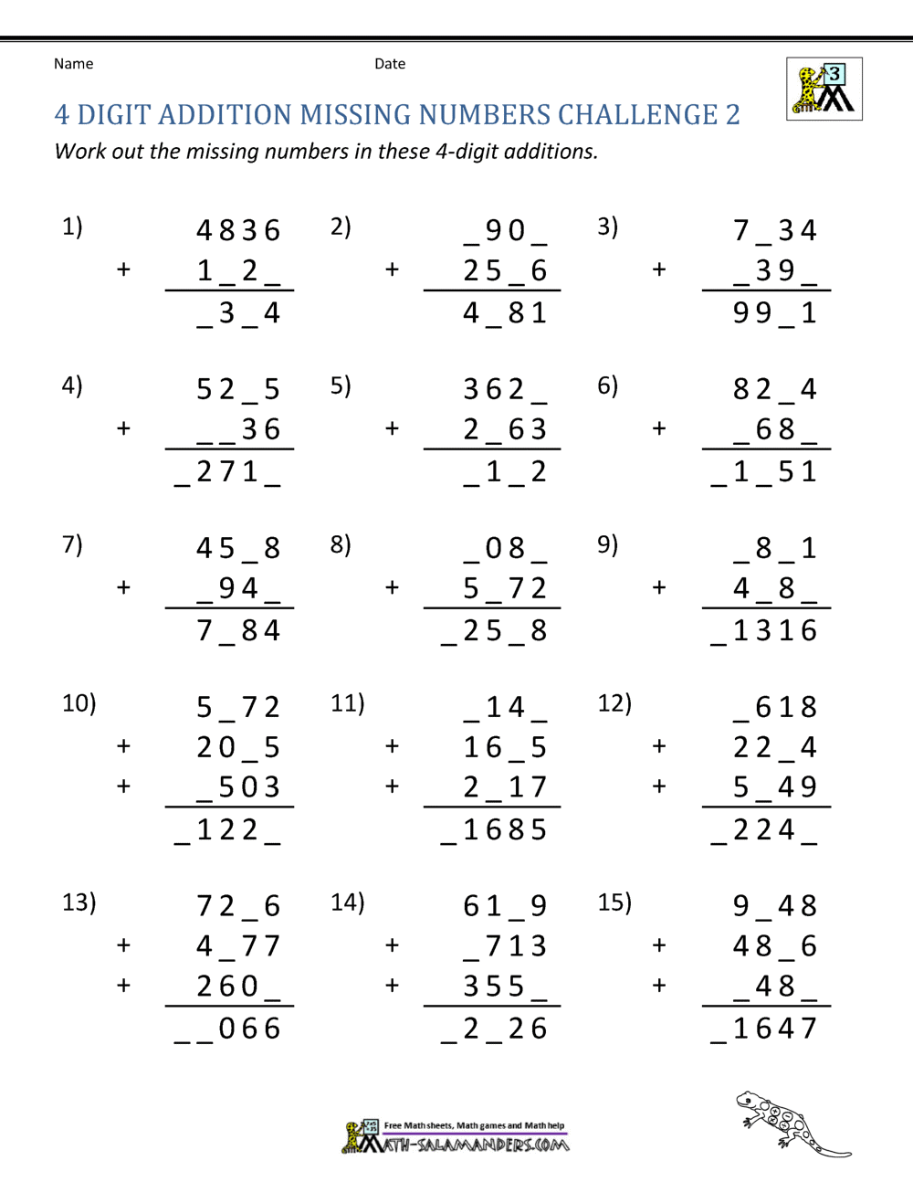 Addition 4 Digit Worksheets 3rd Grade Addition 4 Digit Worksheets 3rd Grade
