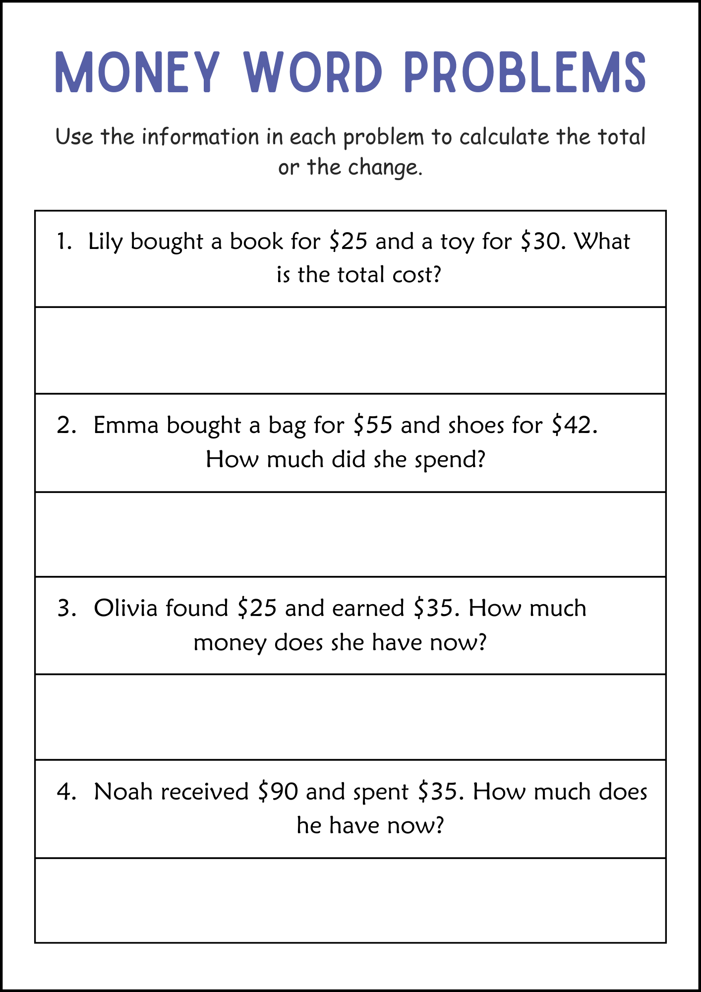 Addition And Subtraction Money Word Problems Math Worksheets For Grade 2 3 Made By Teachers Addition And Subtraction Money Word Problems Math Worksheets For Grade 2 3 Made By Teachers