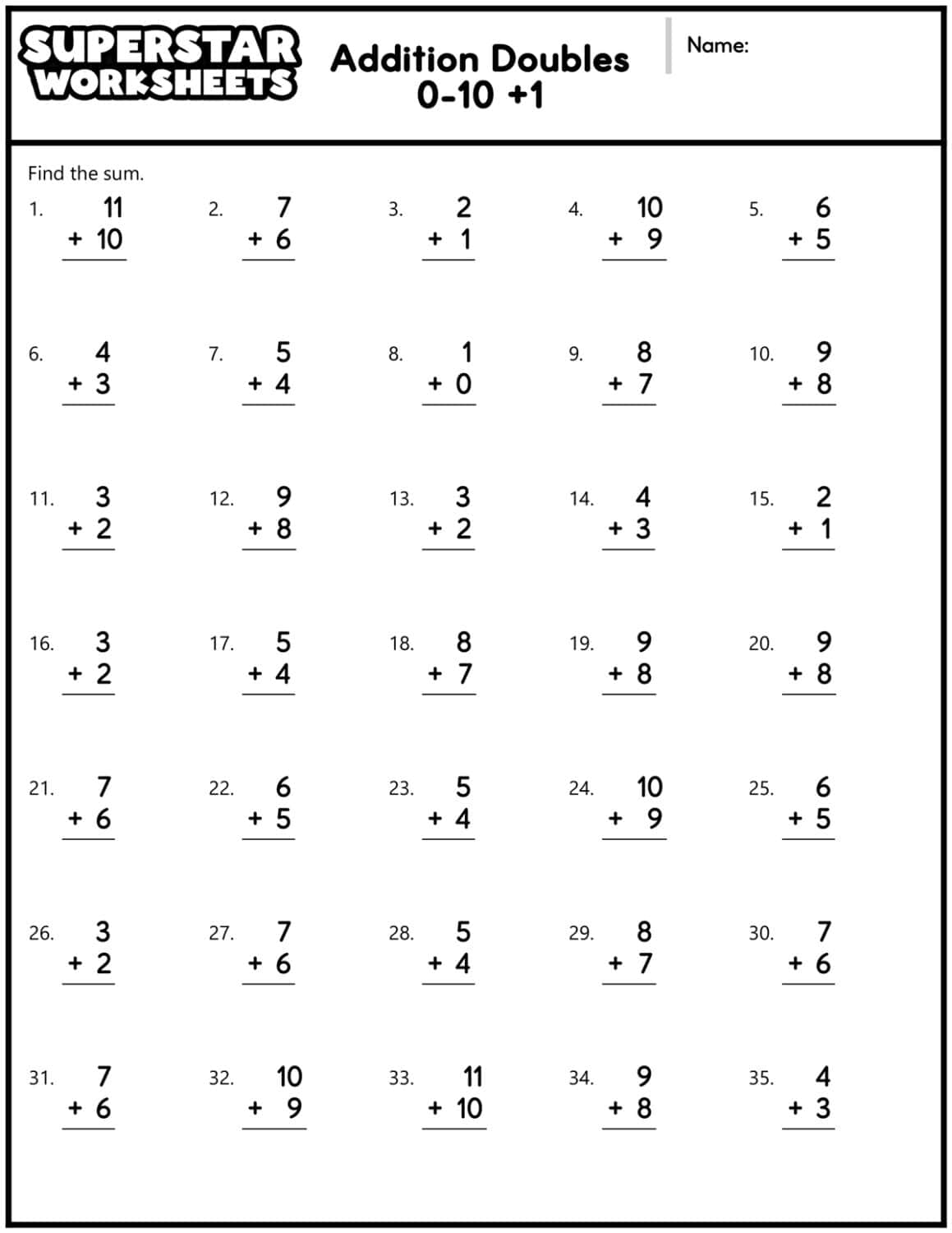 Addition Doubles Worksheets Superstar Worksheets Addition Facts To 20 Worksheets
