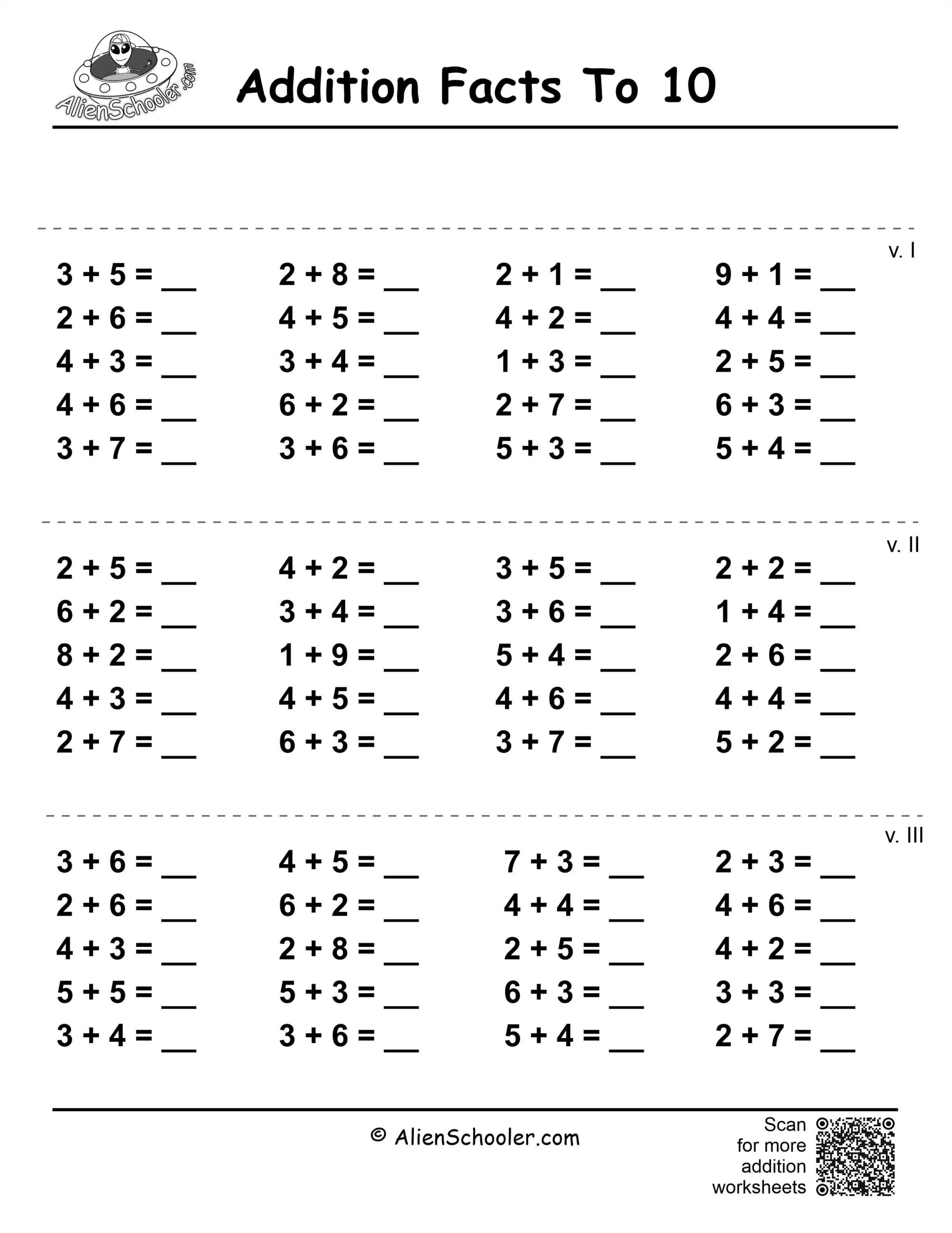 Addition Facts To 10 Worksheet 2 PDF Alien Schooler Addition Doubles Worksheets Superstar Worksheets