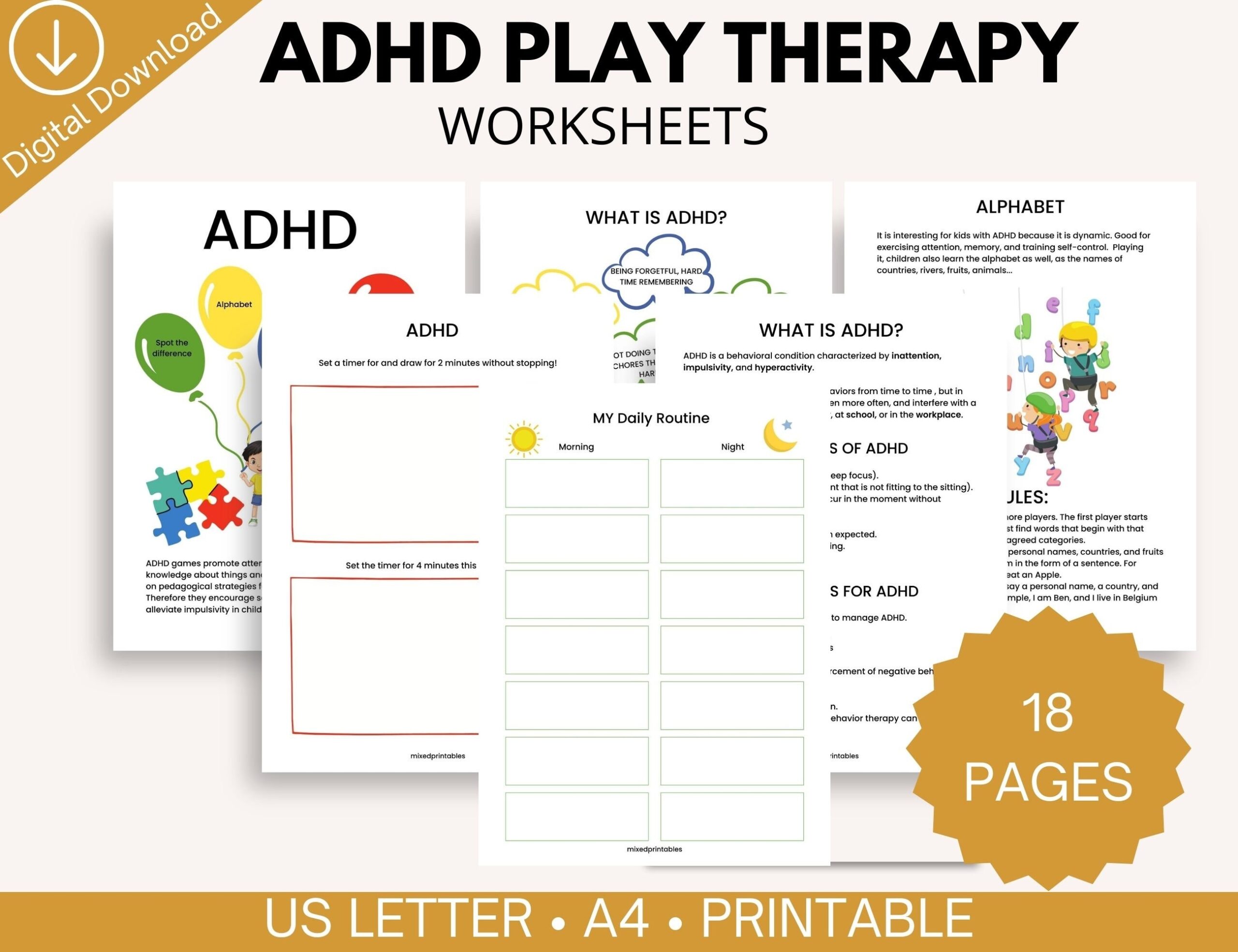 ADHD Workbook For Kids Play Therapy Activities Coping Skills Printable PDF Etsy