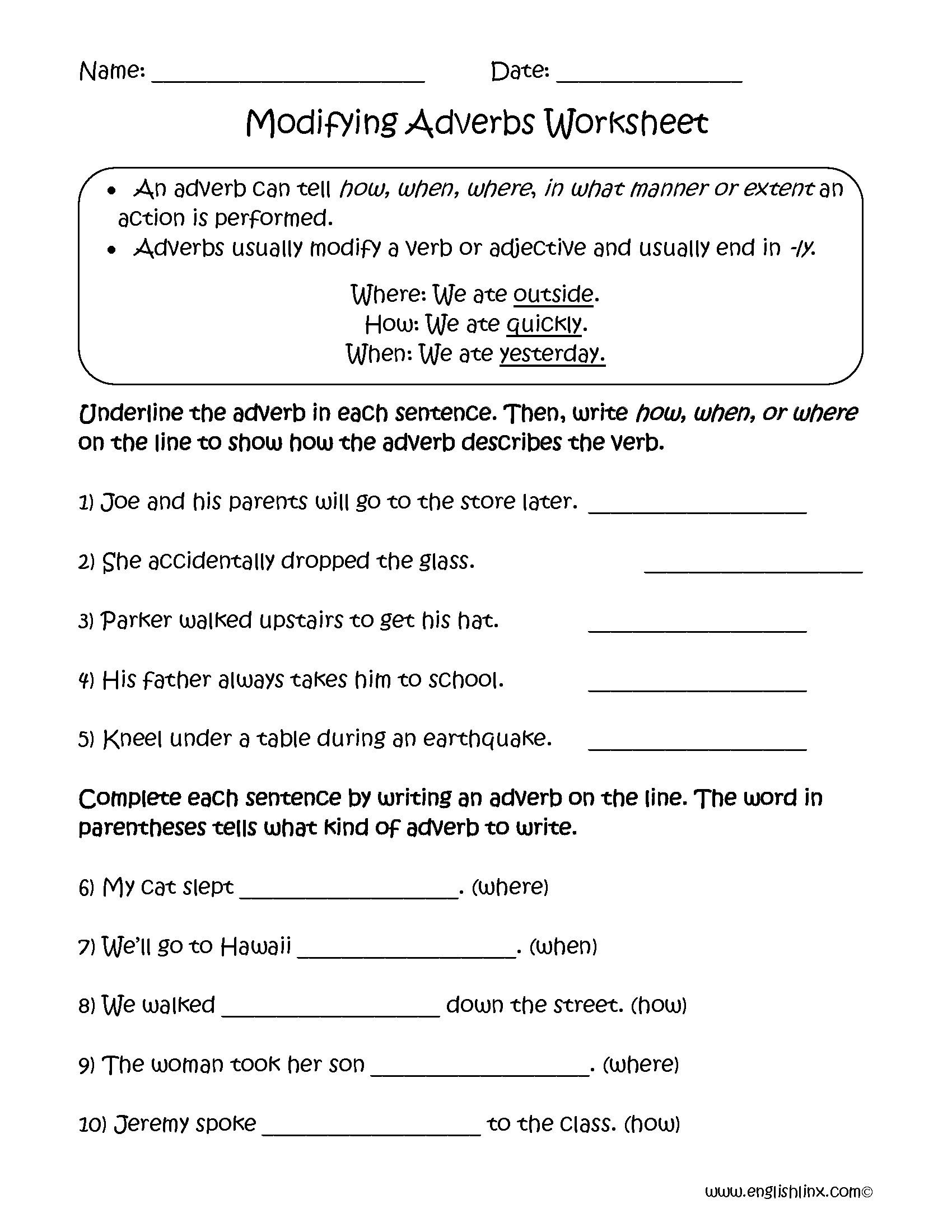 Adverbs Worksheets Comparative And Superlative Adverbs Worksheets