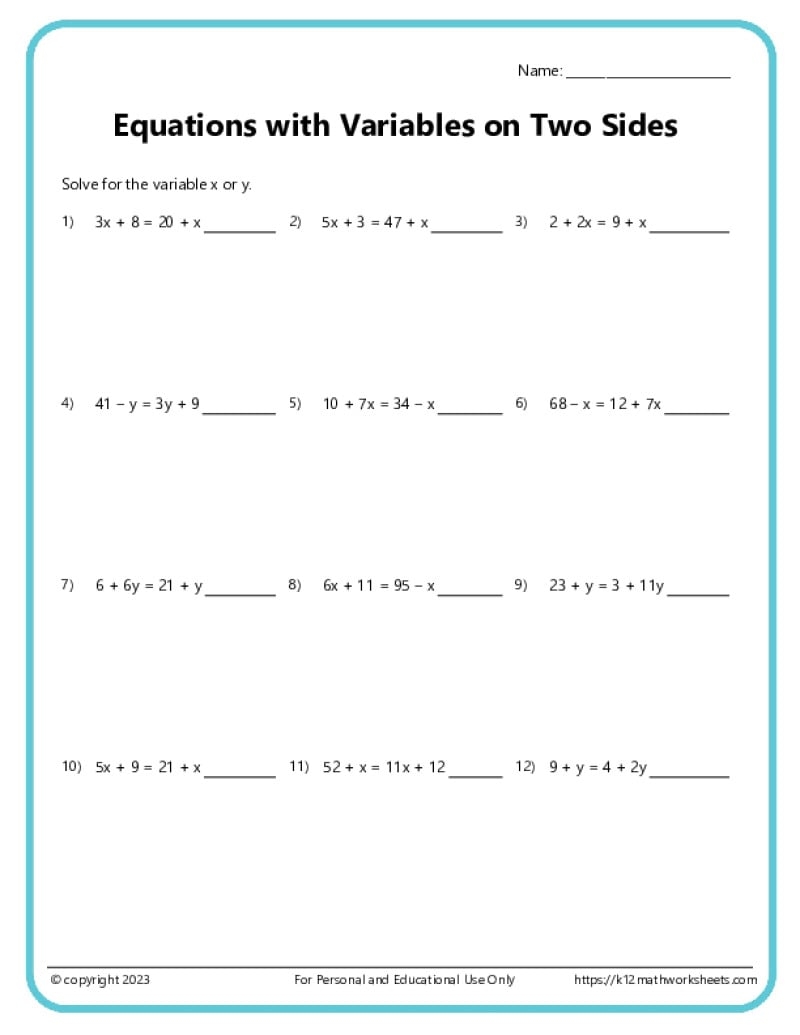 Algebra Worksheets K12 Math Worksheets 15 Pre Algebra 7th Grade Math Worksheets