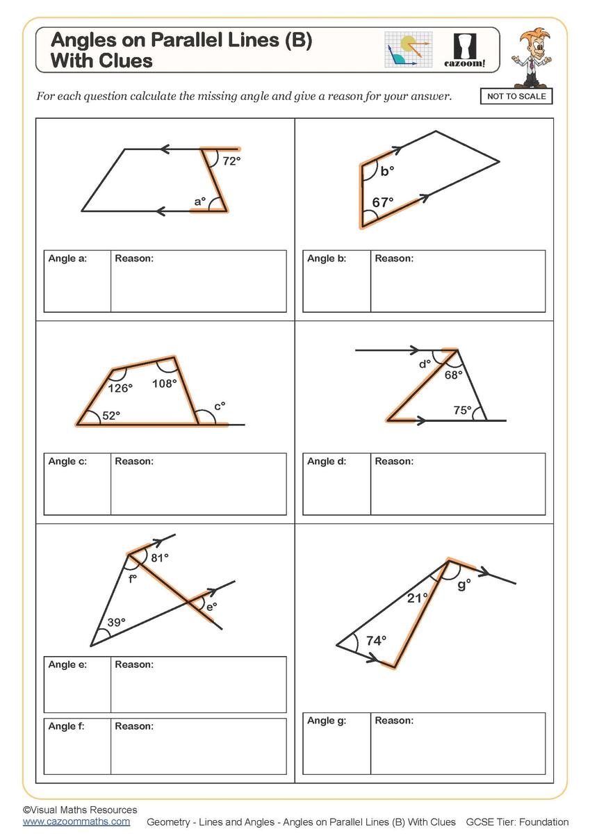 Algebraic Angles In Parallel Lines Worksheet Printable PDF Year 9 Geometry Worksheet