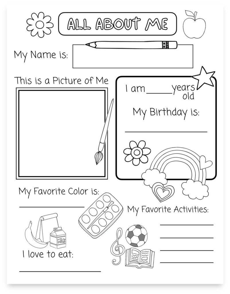 All About Me Printable Preschool Worksheet Free PDF MindyMakes Printable Name Writing Practice Worksheet Page 1