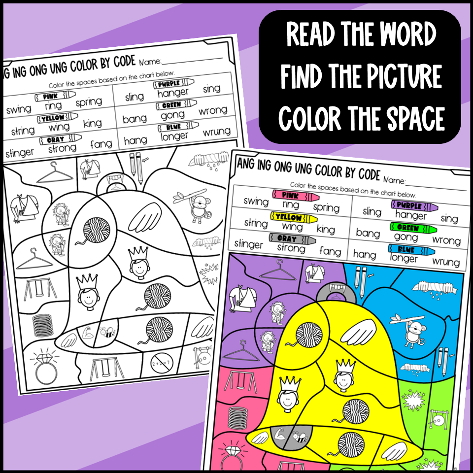 ANG ING ONG And UNG Words Color By Code Worksheets Glued Sounds Made By Teachers