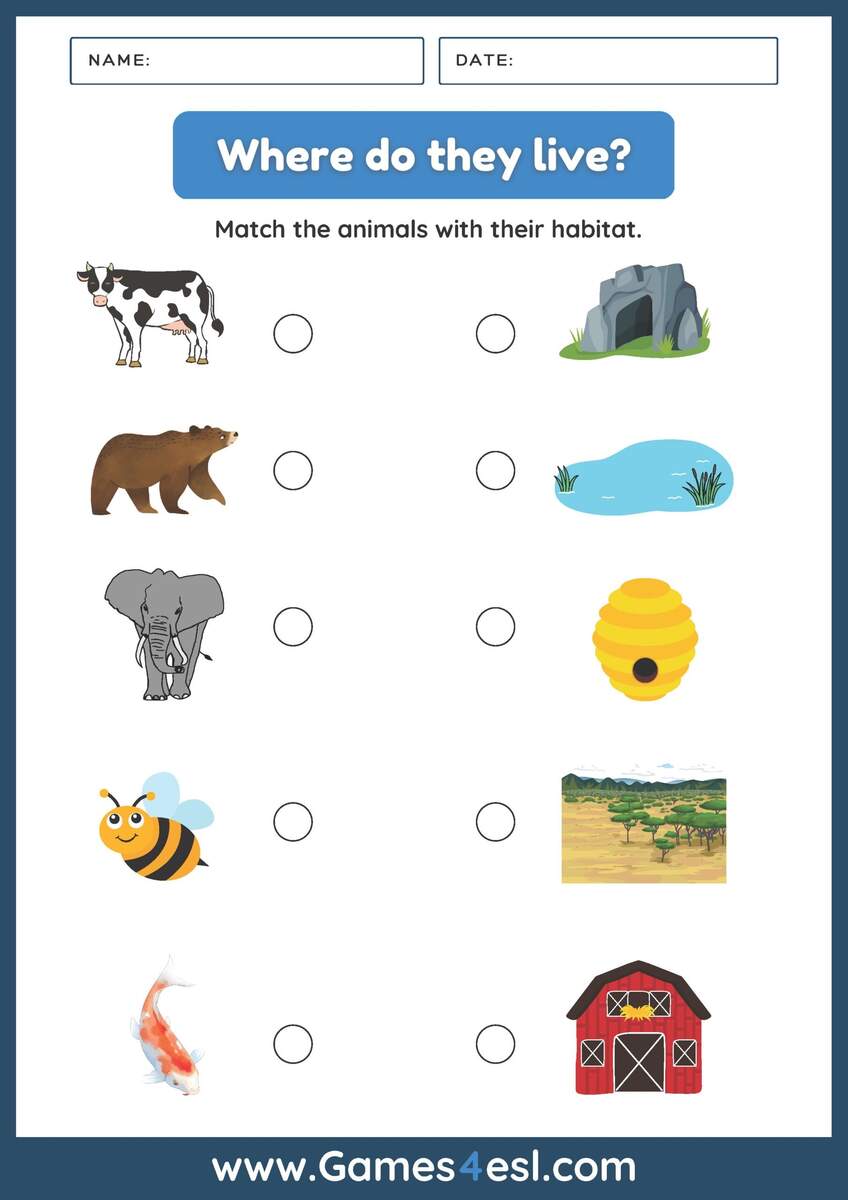 Animals And Habitats Free PDF Worksheets For Kids Games4esl Printable Animal Habitat Sorting Mats Activity For Kids