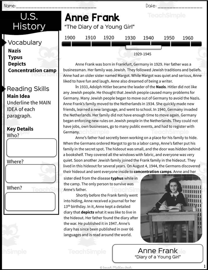 Anne Frank Reading Packet Worksheets Library Anne Frank Reading Packet Worksheets Library