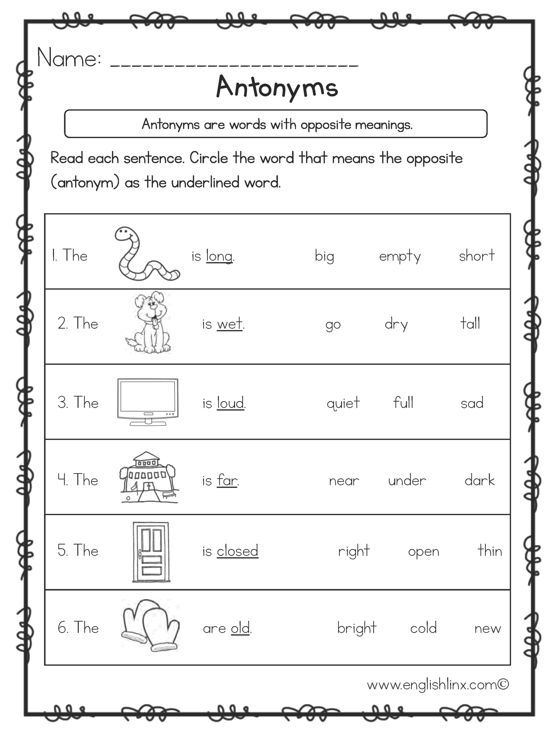 Antonyms Worksheets Free Printable Opposite Word Activities
