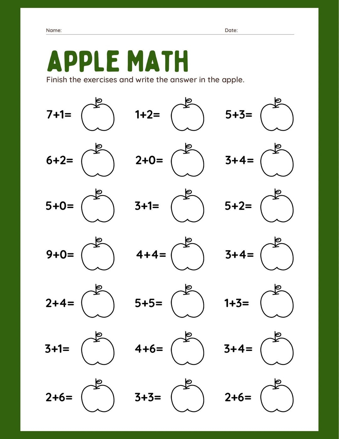 Apple Math Addition Worksheet Digital File Easy Math Teachers Or Parents Etsy Apple Math Addition Worksheet Digital File Easy Math Teachers Or Parents Etsy